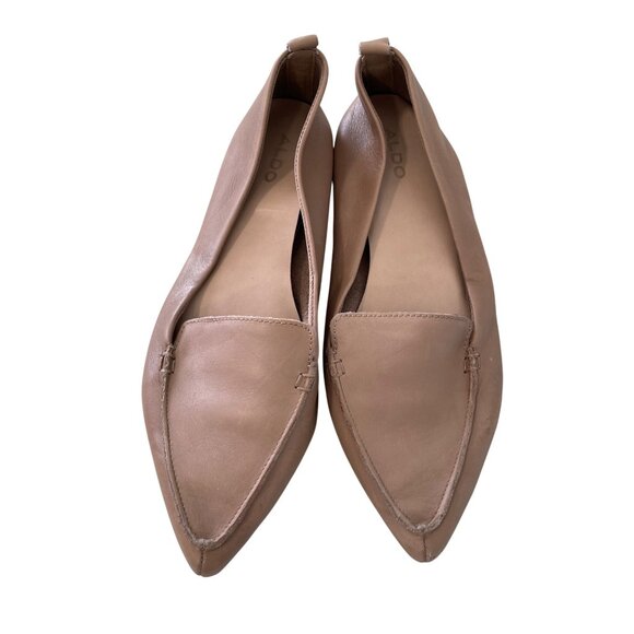 Aldo Slip On Flats Size 7.5 Pointed Toe Beige Leather Comfort Flats Minimalist - Picture 2 of 9